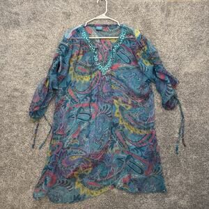 Sheer Tunic Swim Cover Up 1X Plus Paisley Beaded Whimsigoth Boho Festival Artsy